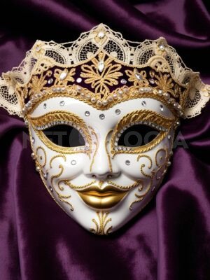Venetian Carnival Mask on Royal Purple Silk