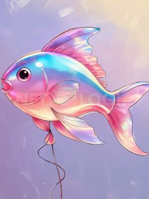 Iridescent Fish Balloon Floating in Pastel Skies
