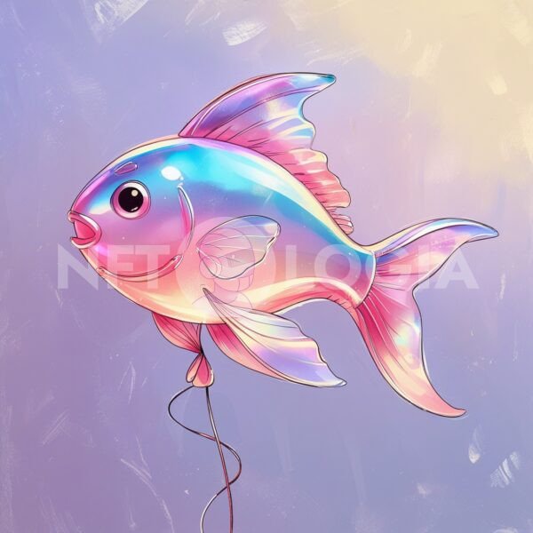 Iridescent Fish Balloon Floating in Pastel Skies