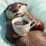 Relaxed Otter with Coffee