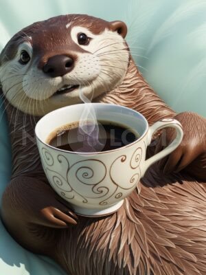 Relaxed Otter with Coffee
