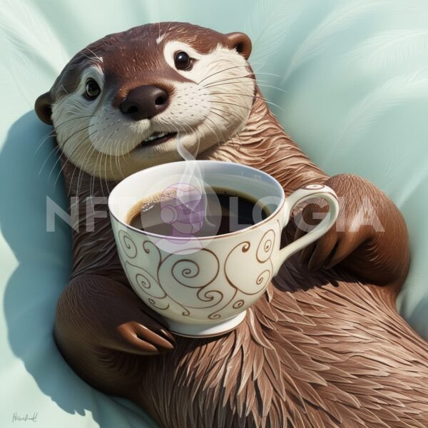 Relaxed Otter with Coffee