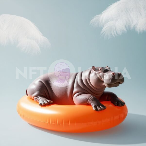 Hippo Relaxing on an Orange Float